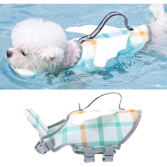 Dog Life Jacket with Reflective Stripes,Adjustable Portable Dog Life Vest with Head Support, Pet Flotation Life Jacket for Small Medium Large Dogs（X-Small,Swan）