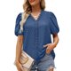 thumbnail image 3 of Blusa informal de manga abombada con cuello en V y encaje para mujer, Top de verano holgado de Color puro, 3 of 6