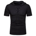 thumbnail image 2 of Summer Shirt For Men Fashion Solid Color Short Sleeved Hooded Lace Up Casual Summer Classic Basic Tee Shirts - Black∣XL, 2 of 8