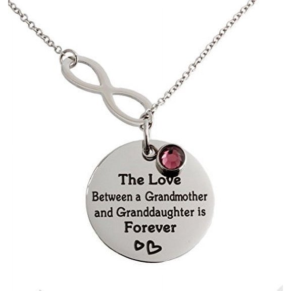 R.H. Jewelry Stainless Steel Necklace, Grandma and Granddaught Infinity Love Pendant With Purple Charm