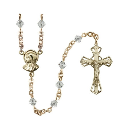 Swarovski Crystal Crucifix - 14kt Yellow Gold Filled Rosary 5mm Crystal Swarovski Rundell-Shaped beads Crucifix sz 1 1/4 x 3/4. Madonna medal charm