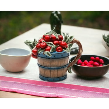 Hand Painted Ceramic Cherry Teapot 20oz 7in Farmhouse Tea Party