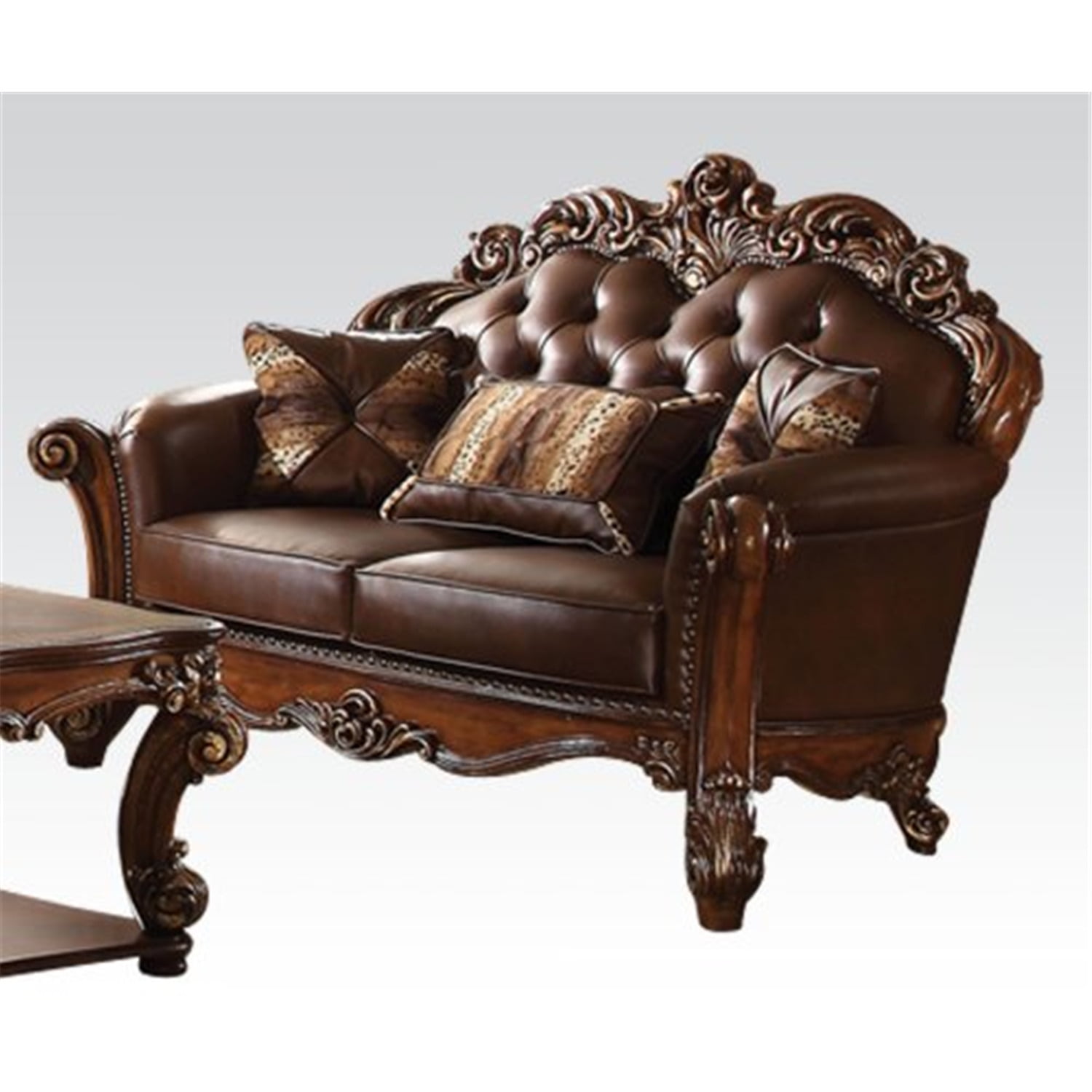 ACME Vendome Loveseat w/2 Pillows, Cherry PU-ColorCherry PU and Cherry,Quantity1,StyleVintage/Traditional/Victorian 