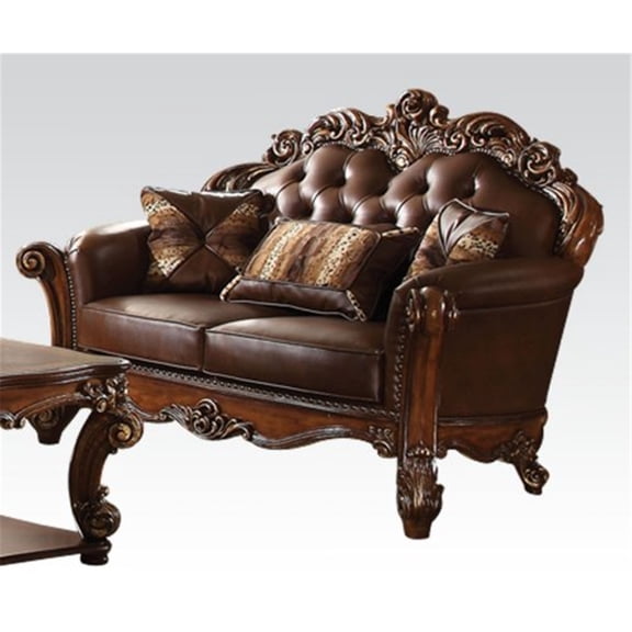 ACME Vendome Loveseat with 2 Pillows in Cherry PU
