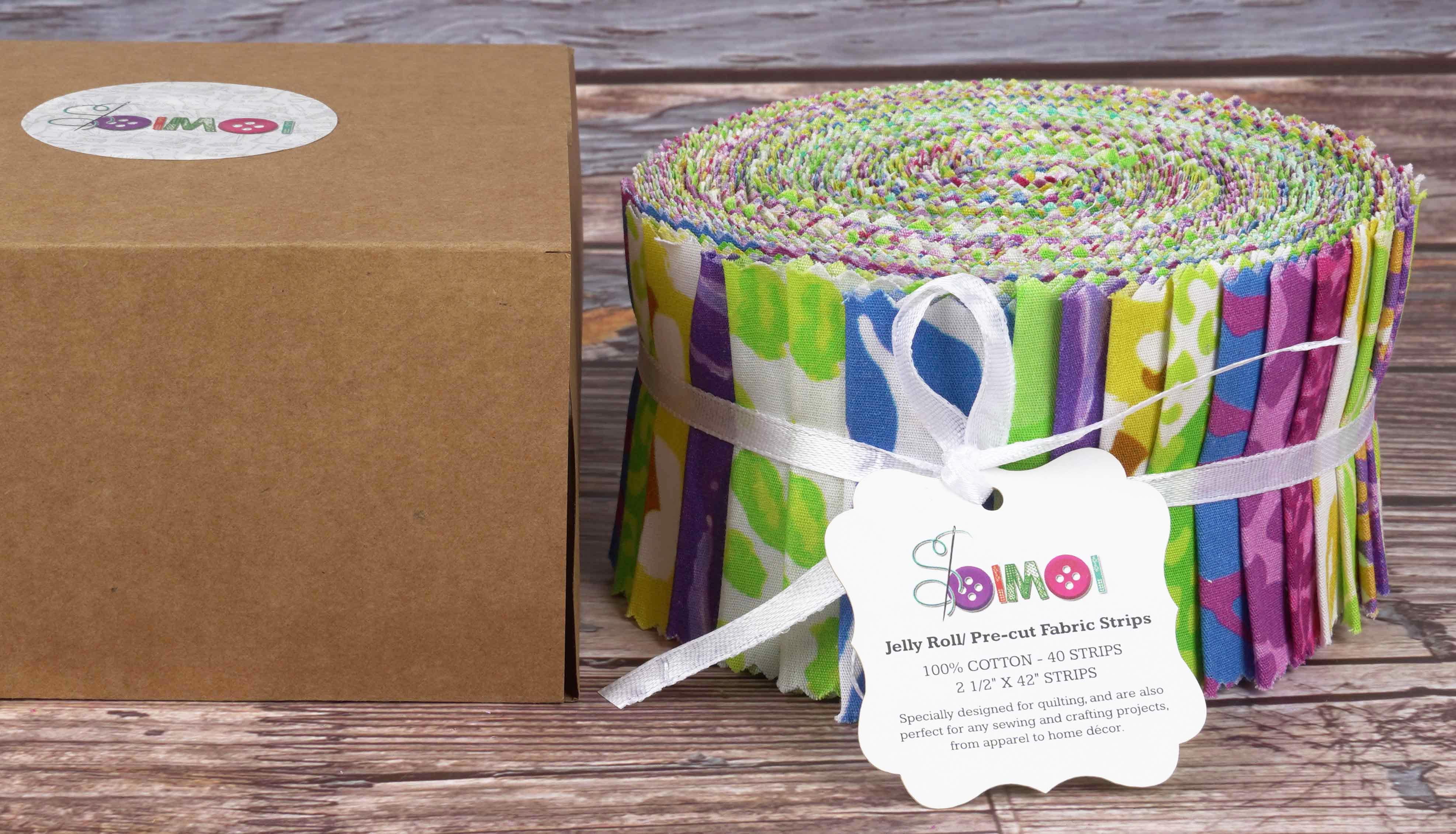 Soimoi 40Pcs Animals Print Cotton Precut Fabrics For Quilting Craft Strips 2.5x42inches Jelly Roll - Multicolor