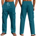 thumbnail image 6 of Men's Linen Four Seasons Thin Breathable Cargo Multi-pocket Pants, Loose Casual Wide Leg Trousers for Travel and Comfort,Navy,3XL, 6 of 6