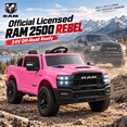 thumbnail image 2 of 24V Licensed RAM 2500 Rebel Kids Ride On Truck, 2 Seater Ride On Car with Remote Control, Electric Car for Kids with Bed Storage, Safety Belt & Music - Pink, 2 of 6