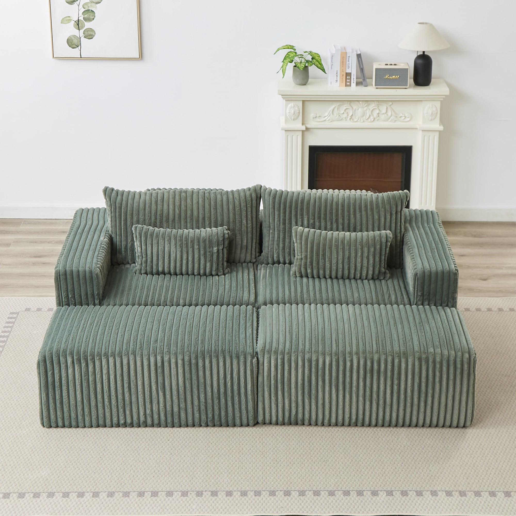 87" Oversized Sectional Lounge Chaise,No Assembly Required,Cloud Plush Loveseat with Two Removable Footstool,Fluffy Modern Sleeper Chair for Indoor Living Room Bedroom (Green)