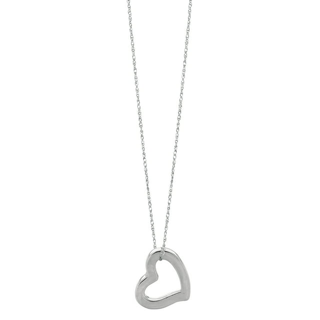 Collier Pendentif Tube en Forme de Cœur en Or Blanc 14k, 18 Pouces