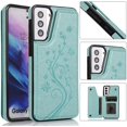 thumbnail image 3 of Phone Case for Samsung Galaxy S21 Glaxay S 21 5G 6.2 inch with Tempered Glass Screen Protector and Card Holder Wallet Cover Stand Flip Leather Cell Accessories Gaxaly 21S G5 Cases Women Girl Green, 3 of 13