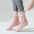 thumbnail image 5 of Women's 2-Pack Non-Slip Athletic Crew Socks with Ruffle Cuff and Stripe Detail Soft Stretch Fit, 2 PK-MUL B, 5 of 7