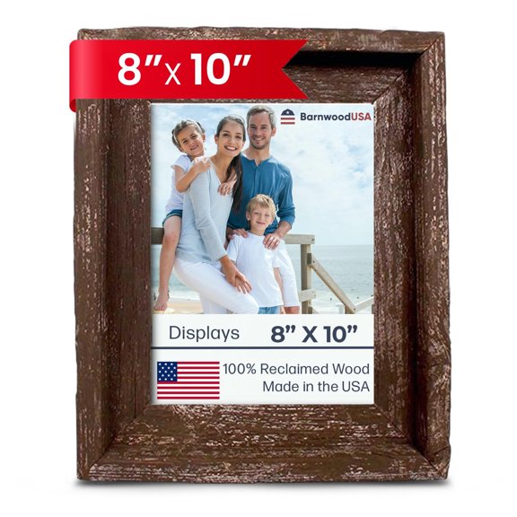 Farmhouse Style Rustic Picture Frame, Reclaimed Wood Photo Frame—Signature Wall Picture Frames for Living Room, Bedroom, Office Display—WoodenFrames for Décor Made in USA Espresso Brown 8" x 10"