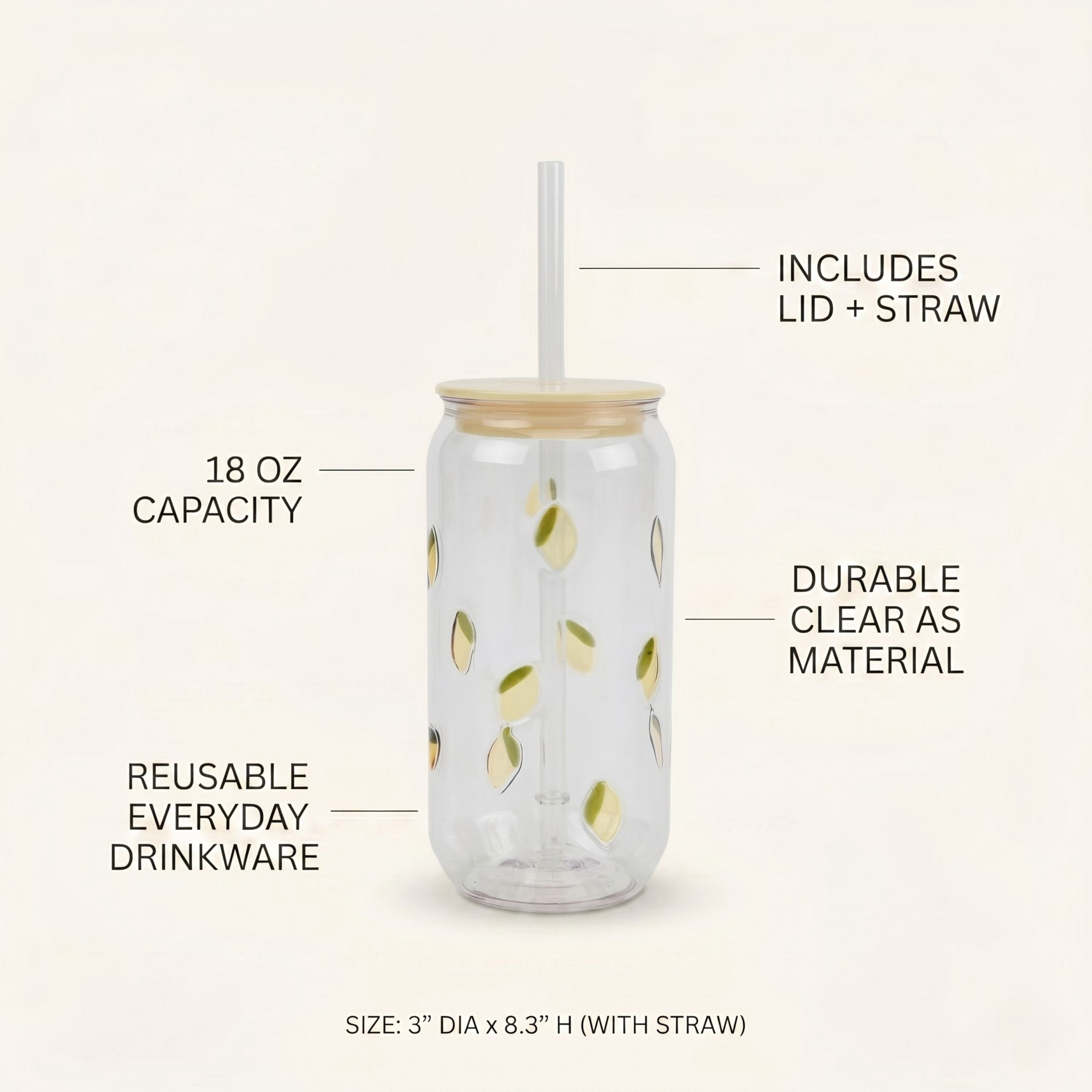 Just Feed Me by Jessie James Decker 4-Piece 18oz Embossed Lemon Can Sipper Tumbler with Straw Set