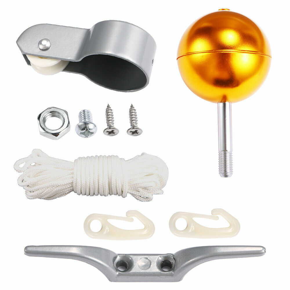 Newly Flag Pole Parts Repair Kit 2" Dia Truck Pulley Gold Ball Cleat