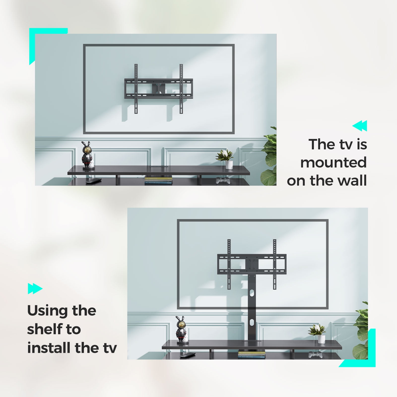 Greenstell TV Stand and Mount for 32" to 70", TV Table with Power Outlet, Gaming Modern Entertainment Center with Storage, LED Light, Height Adjustable, 59", Black