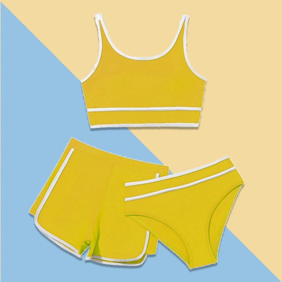 Girls Swimsuit Set 3 Piece Summer Bikini Set with Cover up Shorts Sport Bathing Suit For Girls 10-12