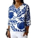 thumbnail image 3 of TaTaai Women's Spring Summer Linen Loose Top, V-neck Printed Three Quarter Sleeve Curved Hem Design Casual Fashion Daily Blouse Gift, 3 of 7