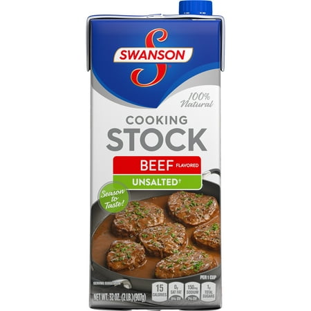 (3 Cartons) Swanson Unsalted Beef Flavored Cooking Stock, 32 (Best Beef Broth Brand)
