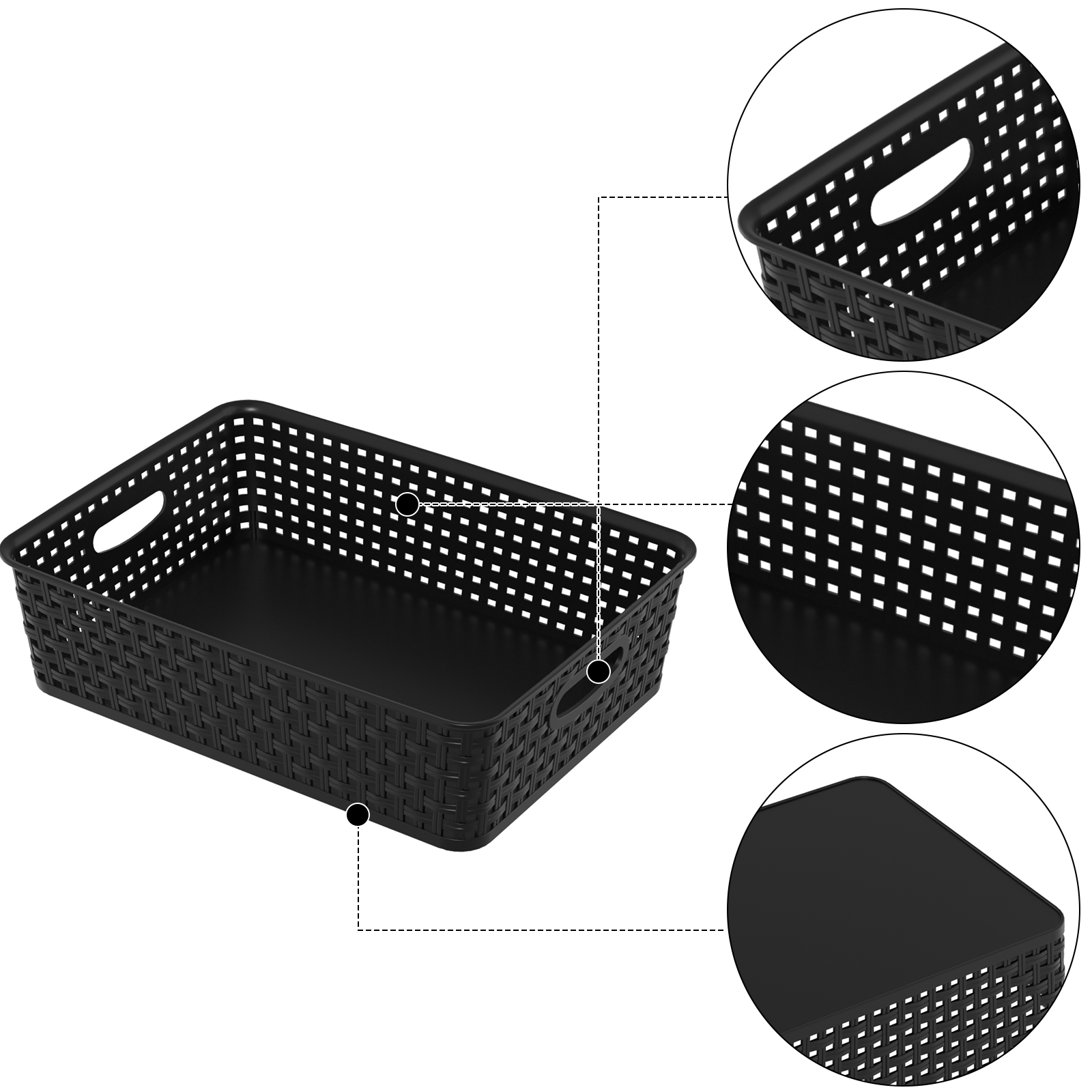 Qqbine 18 Packs Plastic Weave Storage Baskets, Woven Plastic Basket Large, Black