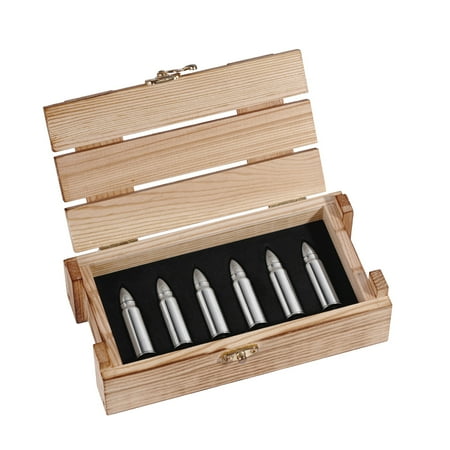 

Wooden Crate Set of 6 Whiskey Bullet Stones Reusable Ice Cubes Gifts for Christmas Stocking Stuffers for Men Dad Unique Ideas for Birthday for Boyfriend Him Cool Gadgets for Husband Brother
