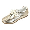 thumbnail image 2 of pwidon Women's Lace Up Ballet Flats Satin Bow Strap Retro Walking Casual Fashion Sneaker Flat Dress Shoes Gold 8.5, 2 of 8
