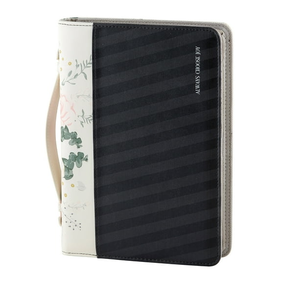 10" Pink, Black And Gray "Always Choose Joy" Text Inscribed Bible Cover With Flowers And Leaves