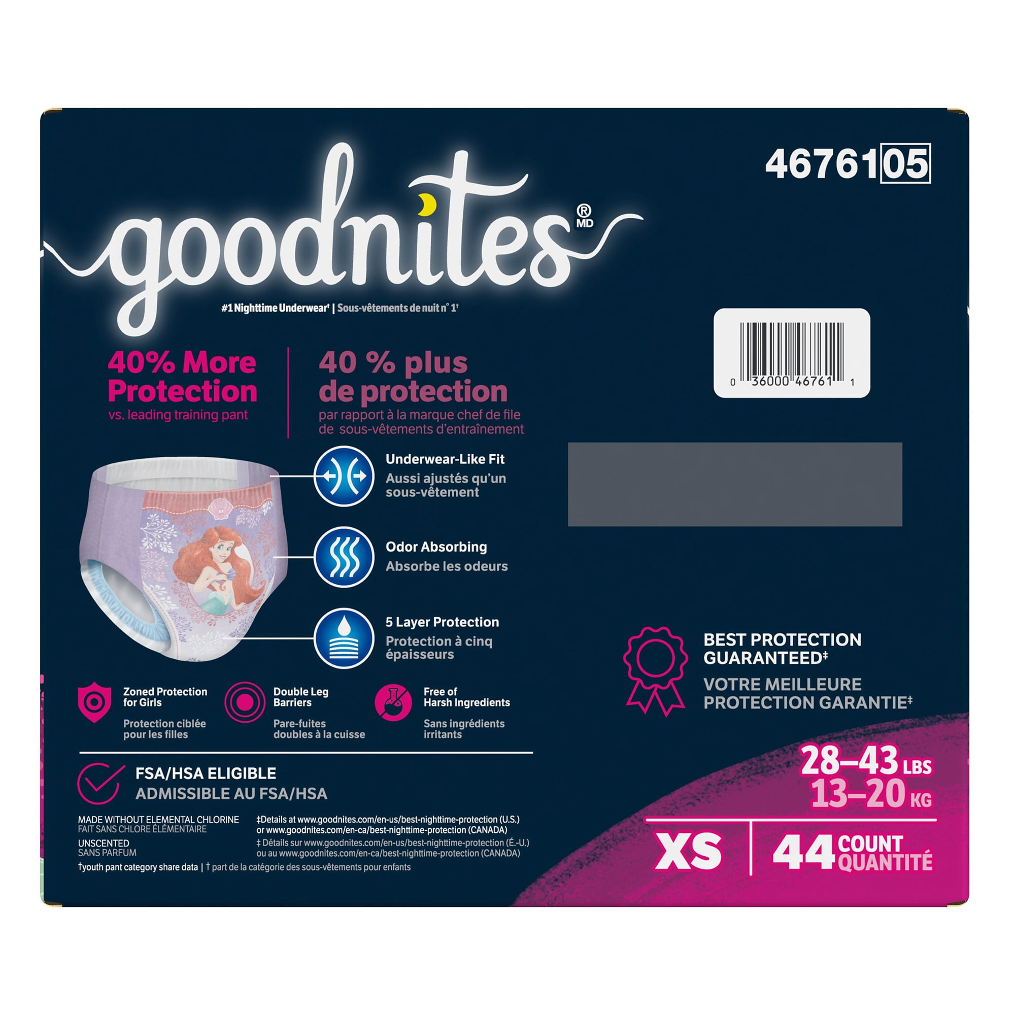 GoodNites Youth Youth Absorbent Underwear X-Small 28 to 43 lbs. 46761, 44 Ct