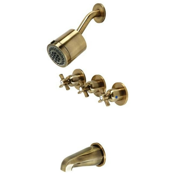 Kingston Brass KBX8133ZX Millennium Three-Handle Tub & Shower Faucet, Antique Brass