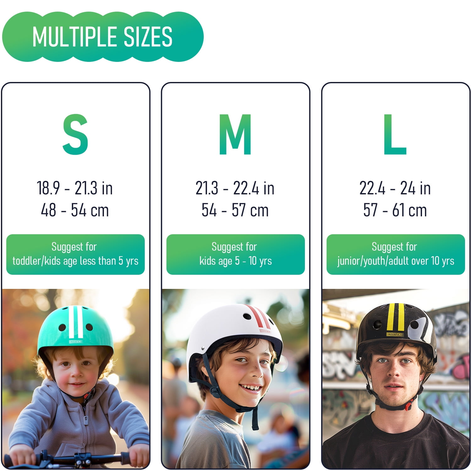 Mountalk Kids Bicycle Helmet, Matte Black/White (Boys)