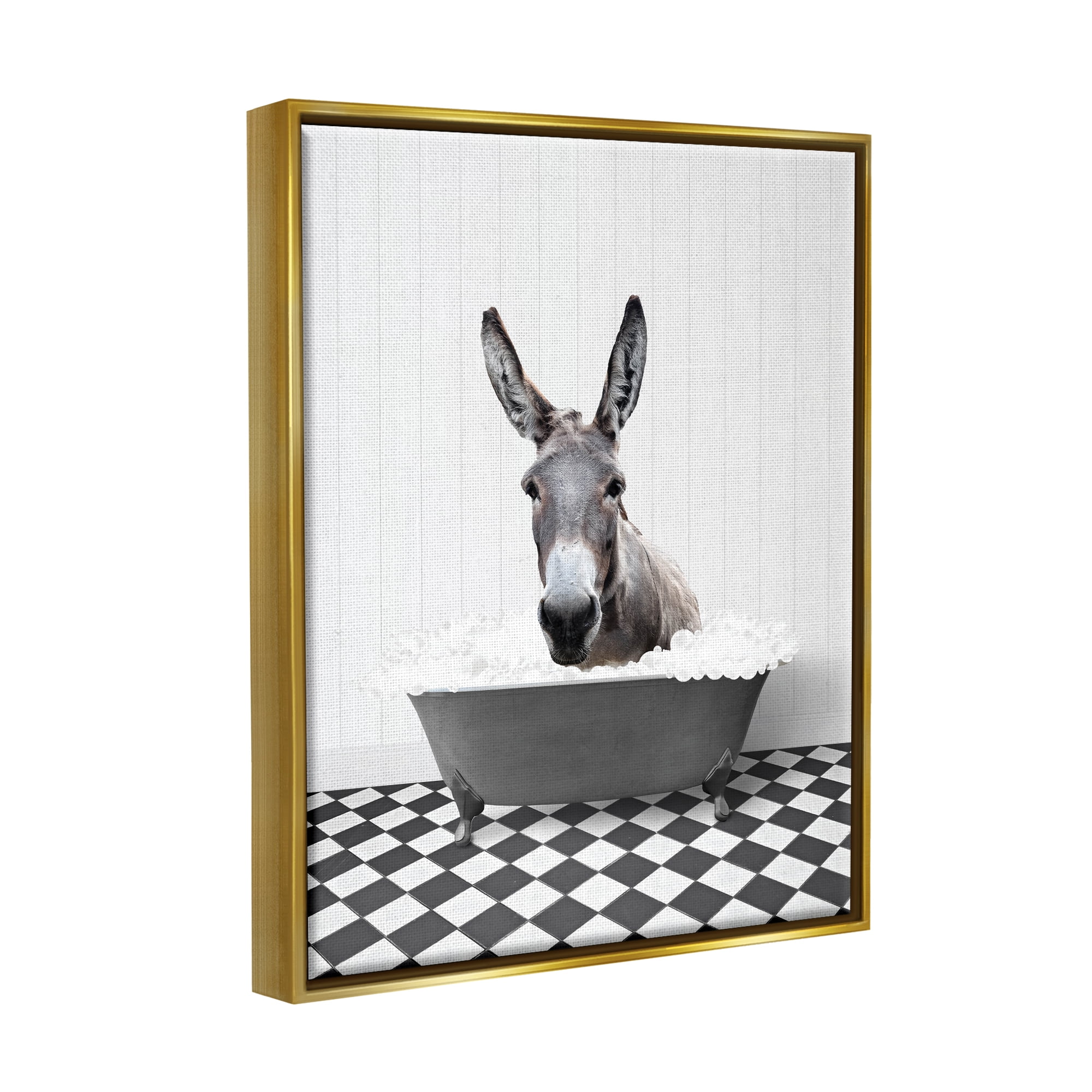 Stupell Industries Donkey in Vintage Bath Animals & Insects Painting Gold Floater Framed Art Print Wall Art, 25 x 31