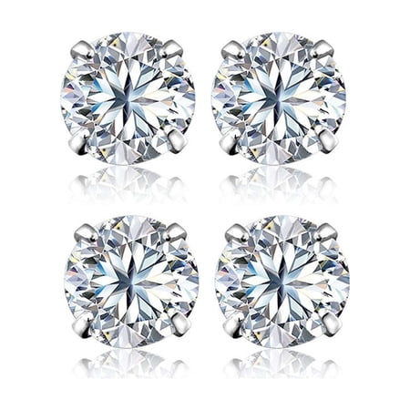 Paris Jewelry 18k White Gold 4mm 1/2Ct Round White Sapphire Set Of Two Stud Earrings Plated