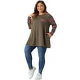 thumbnail image 3 of DARING DIVA Women's Plus Size Long Sleeve Color Block Knit Tunic 2X Coffee, 3 of 6