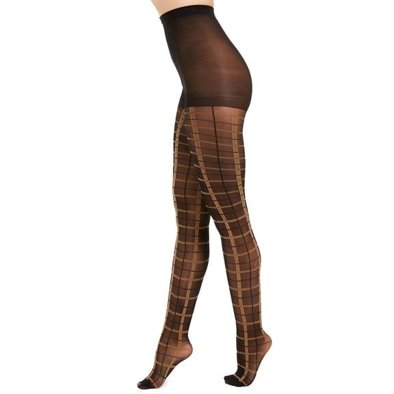 INC International Concepts Women’s Windowpane-Plaid Tights (Black, XS/S)