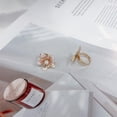 thumbnail image 5 of Pearl Flower Open Statement Ring for Women Gold Tone Handmade Adjustable Expandable Wrap Finger Band Engagement Promise Ring Comfort Fit Wedding Band Dainty Holiday Jewelry, 5 of 6