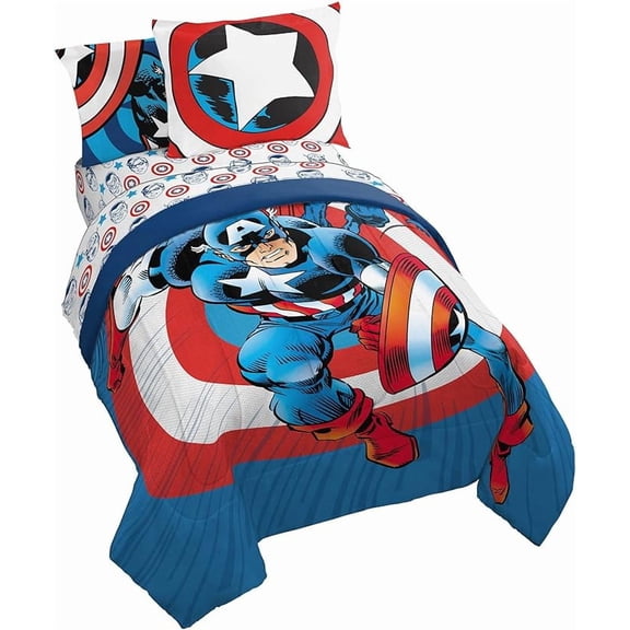 Marvel Comics 1st Avenger 7 Piece Full Size Bed Set with Shams