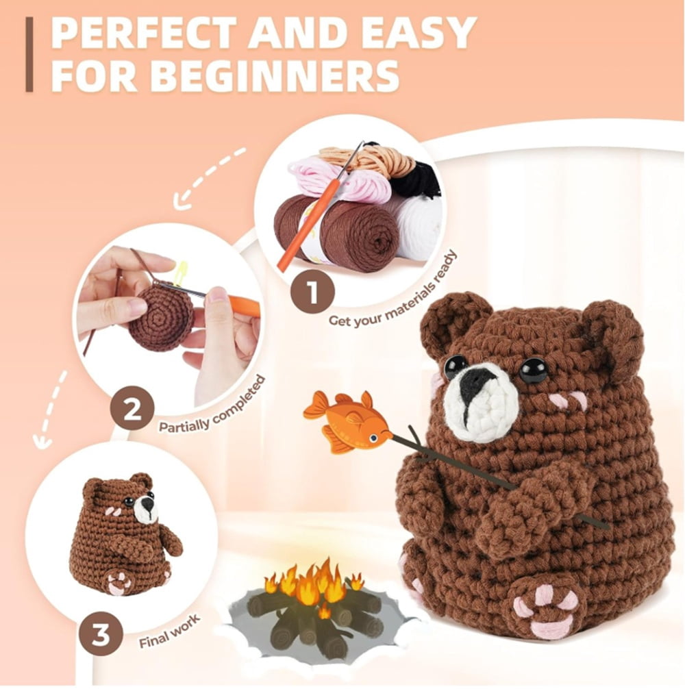 Polar & Brown Bear Crochet Kit for Beginners, 2-Pack Amigurumi Starter Set with Step-by-Step Video Tutorial, TIKA