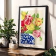 thumbnail image 4 of Blue and White Vase with Tulips - Drawing Floral Flowers Botanical Modern Art Pattern Kitchen Decor Vintage Black Framed Wall Art Print 24 x 36 inches, 4 of 8