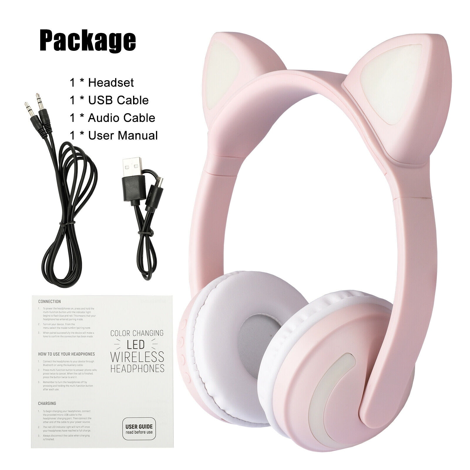 Bluetooth Wireless Cat Rabbit Ear Headsets Led W Mic Headphones For Kids Girls Pink Walmart Com