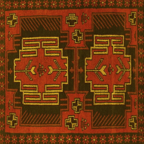 Ahgly Company Machine Washable Indoor Square Persian Yellow Traditional Area Rugs, 3' Square