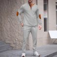 thumbnail image 2 of Men'S Stand Up Collar Button Casual Long Sleeved Shirt Long Pants Sports Suit, 2 of 5