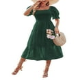 thumbnail image 4 of Women Dress Square Neck Short Puff Sleeve Ruffled Backless Swiss Dot Sundress, 4 of 6
