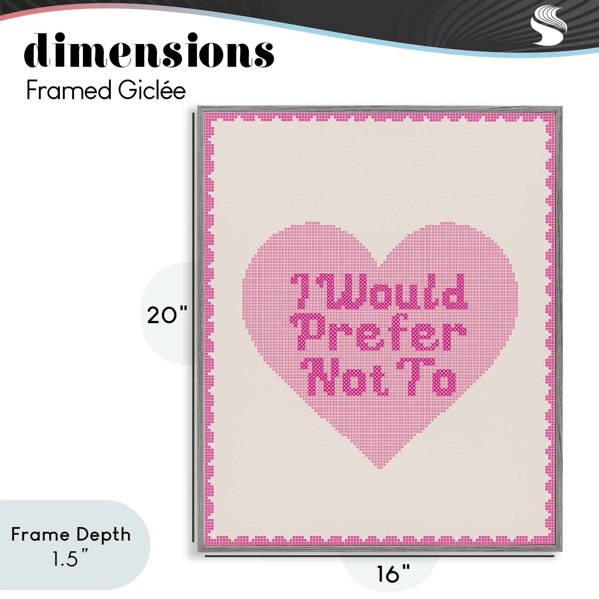 Stupell Industries I Would Prefer Not To Pink Heart Gray Framed Giclee Art, design by Lil' Rue