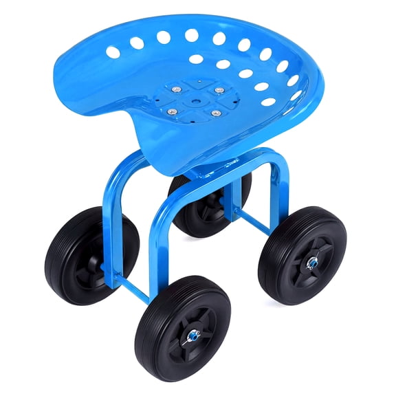 Costway Rolling Garden Cart Heavy Duty Workseat with 360° Swivel Seat & Adjustable Height Blue