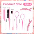 thumbnail image 2 of SAVITA 7pcs Pink Hair Styling Comb Set, Includes Teasing Brush, Rat Tail Comb, Edge Brush, Hair Clips, Hair Loop Tools for Women, Girls & Young Adults, 2 of 3