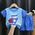 thumbnail image 2 of Odeerbi Kids Boys Girls Two Piece Outfits Cotton Summer Clothes Child Cartoon Printing Round Neck Short Sleeve Tops Shorts Sets Blue, 2 of 4