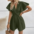thumbnail image 6 of GILIGEGE Womens Summer Short Sleeve Romper Casual Loose Decorative V Neck Dressy Shorts Jumper Jumpsuit 2025 Summer Rompers for V Neck Jumpsuits High Waist with Belt Knot Beach Vacation Outfits, 6 of 7