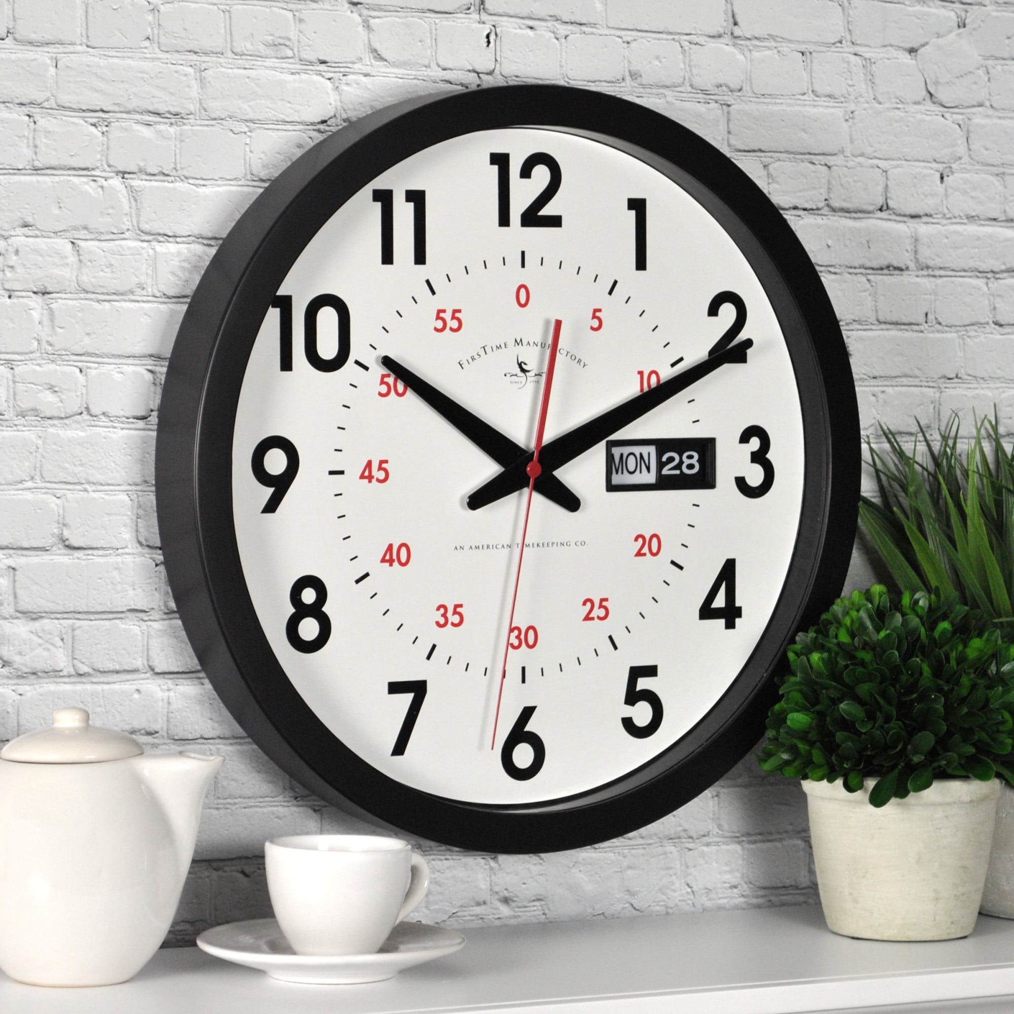 FirsTime & Co. Black Harris Day Date Wall Clock, Modern, Analog, 14 x 2 ...