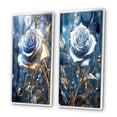 thumbnail image 3 of Designart "Morning Light Gilded Blue Rose I" Rose Framed Wall Art Set Of 2 - Traditional Blue Framed Canvas Set For Living Room Decor, 3 of 6