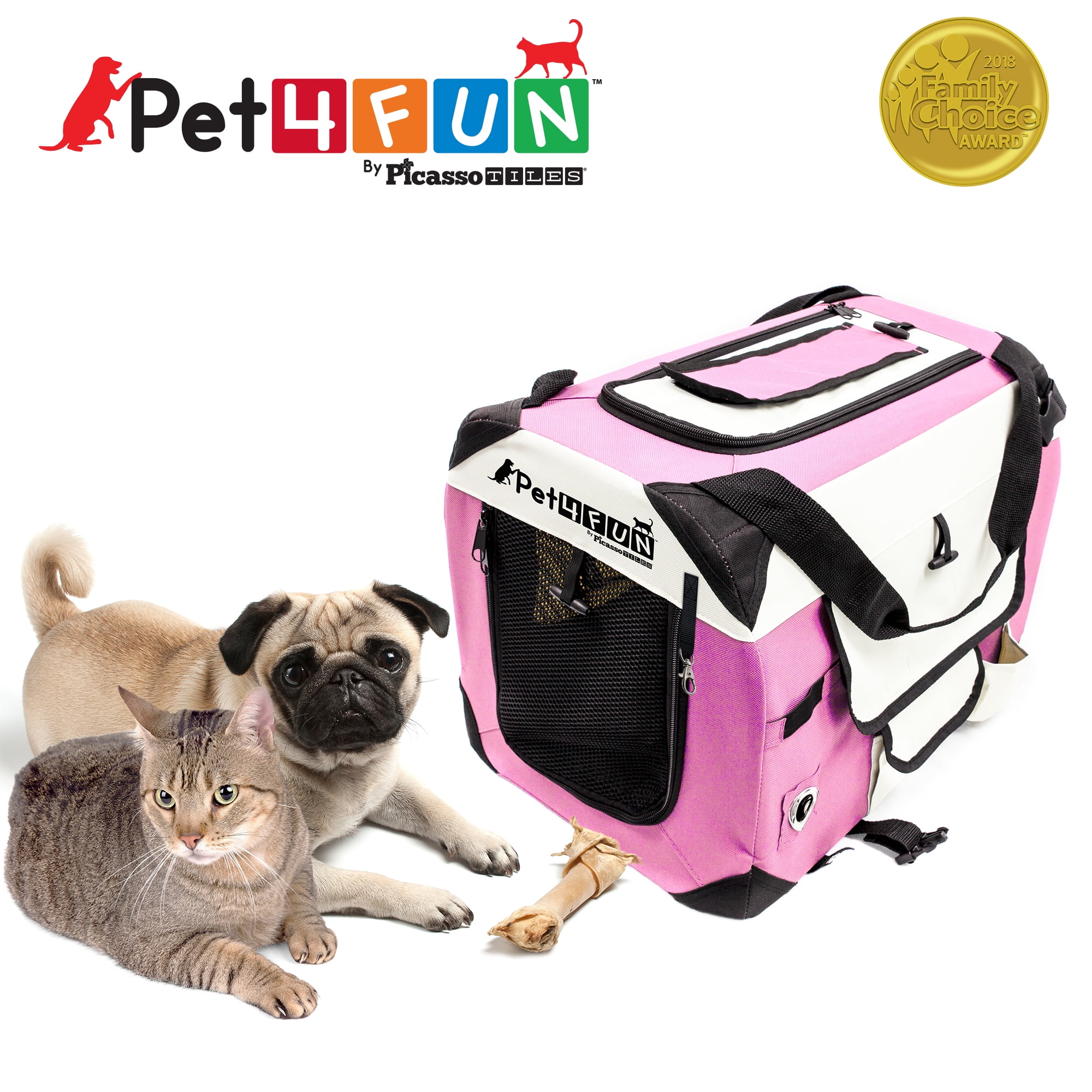 Pet4Fun Foldable Pet Carrier, Pink, 12.25"H