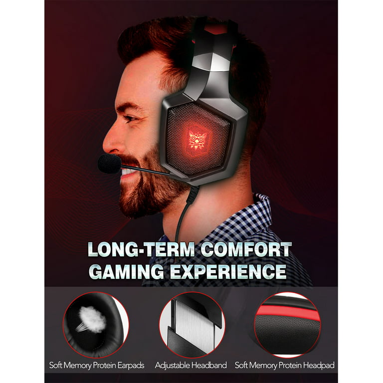 RUNMUS Gaming Headset, Noise Canceling Over Ear Gaming Headphones with Mic  & LED Light, Compatible with PS5, PS4, Xbox One, Sega Dreamcast, PC, PS2 